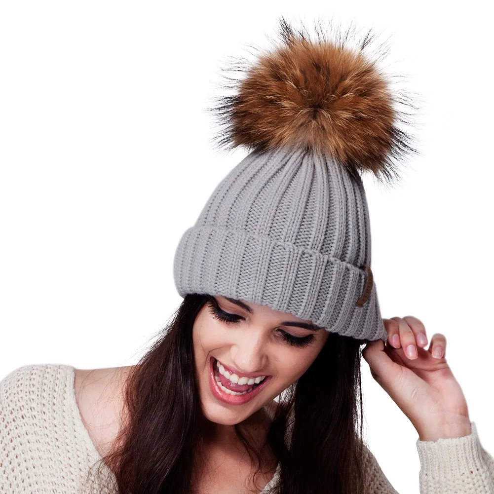 FURTALK Winter Women  Real Fur PomPom Hat  Drop Shipping HTWL001