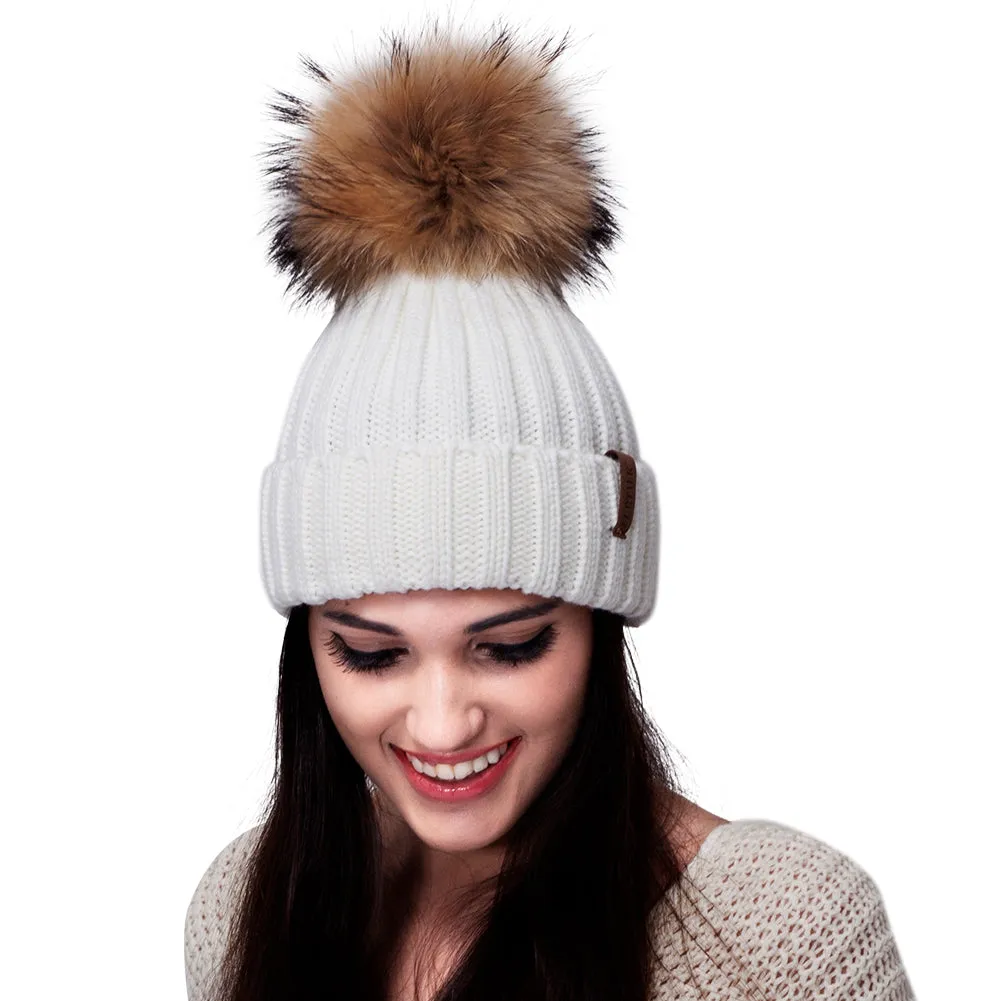 FURTALK Winter Women  Real Fur PomPom Hat  Drop Shipping HTWL001