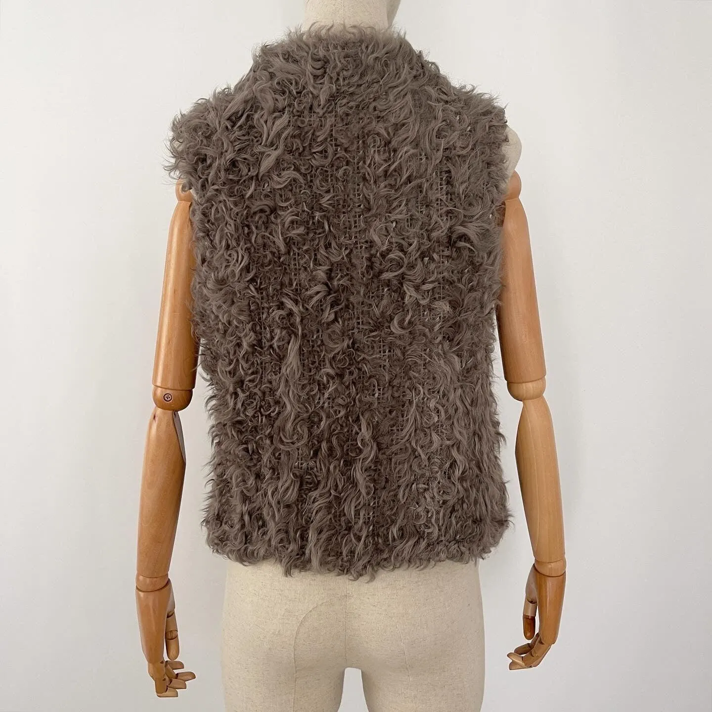 GERARD DAREL Knitted Lamb Fur Sheep Leather Vest