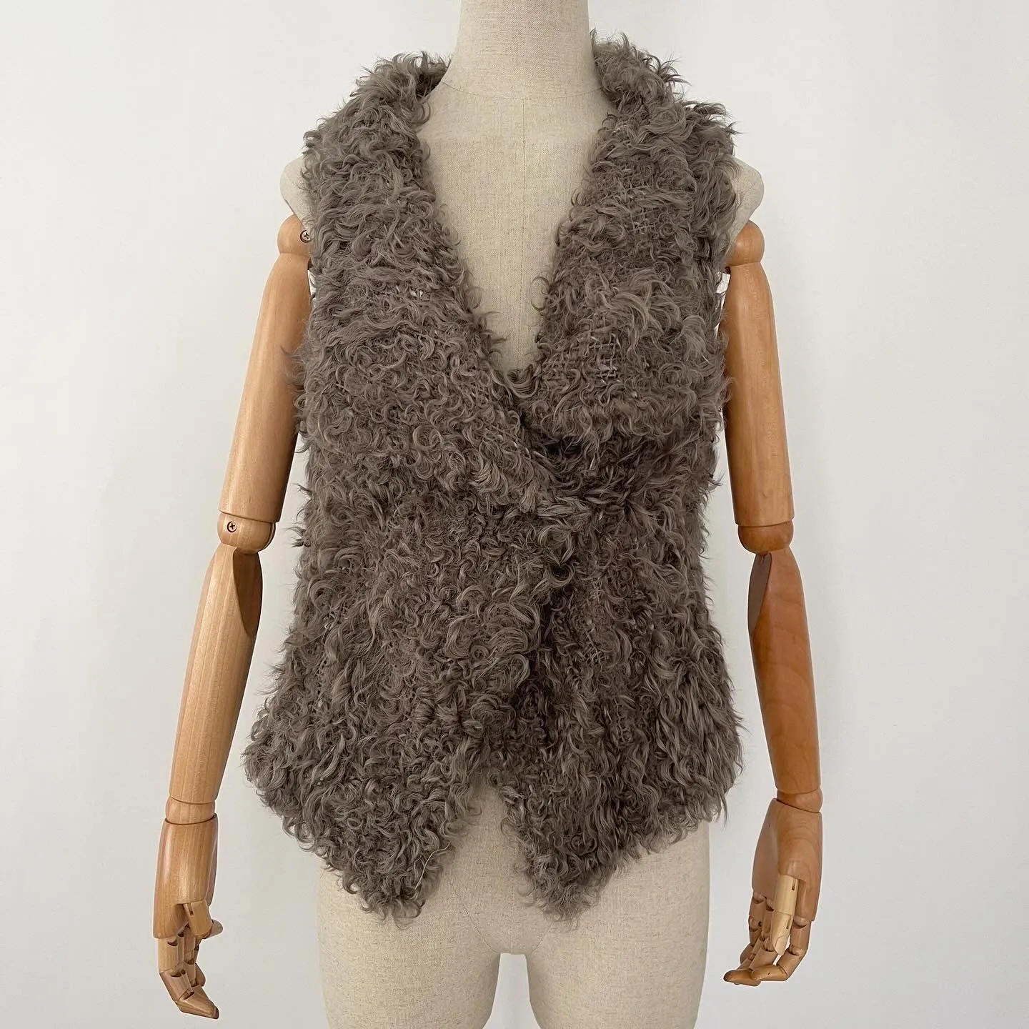 GERARD DAREL Knitted Lamb Fur Sheep Leather Vest