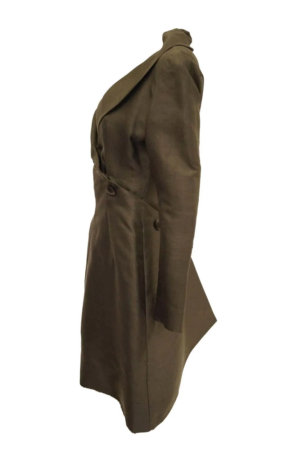 Givenchy Grey Umber Raw Silk Wrap Dress, 1960s