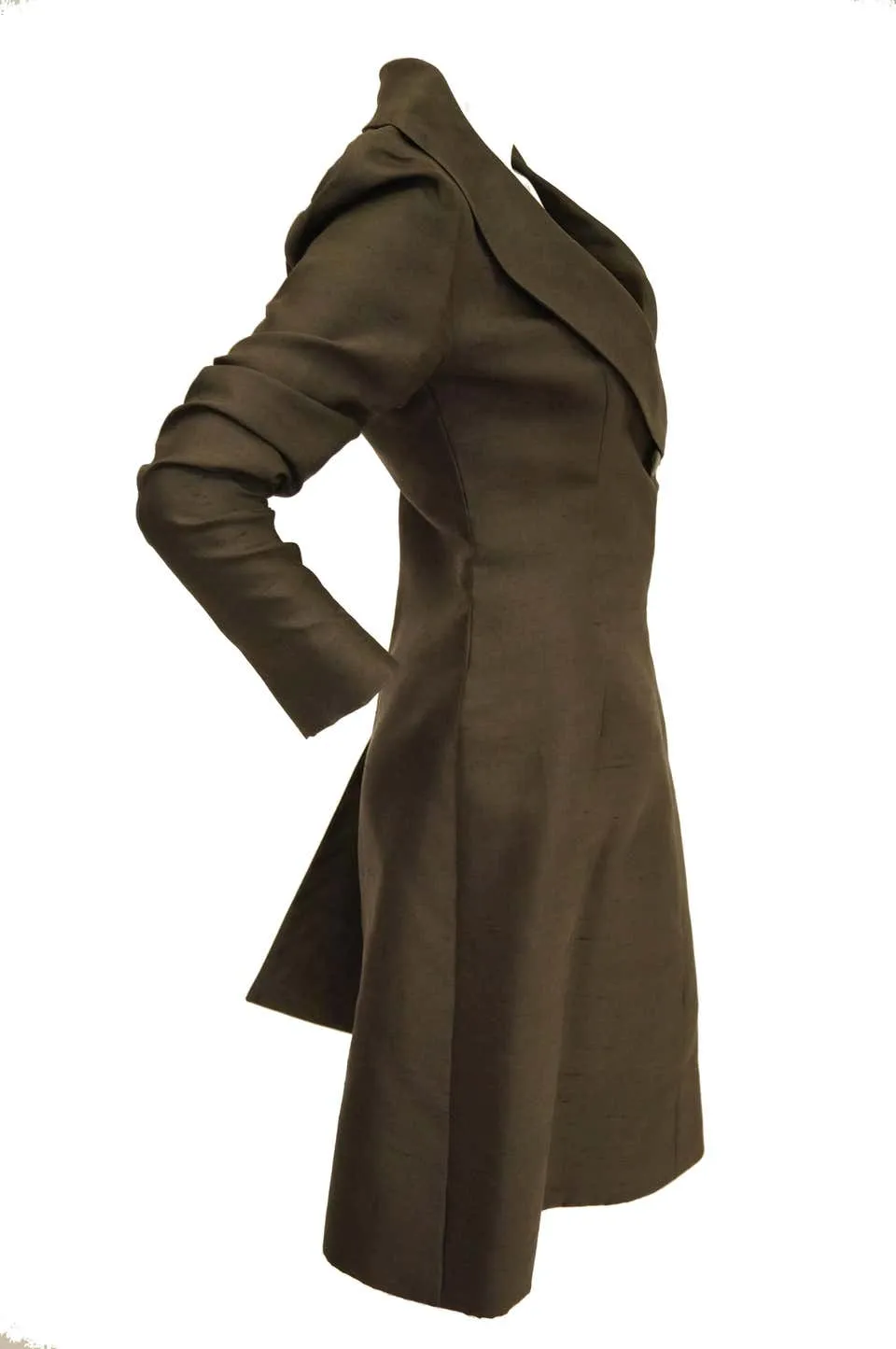 Givenchy Grey Umber Raw Silk Wrap Dress, 1960s