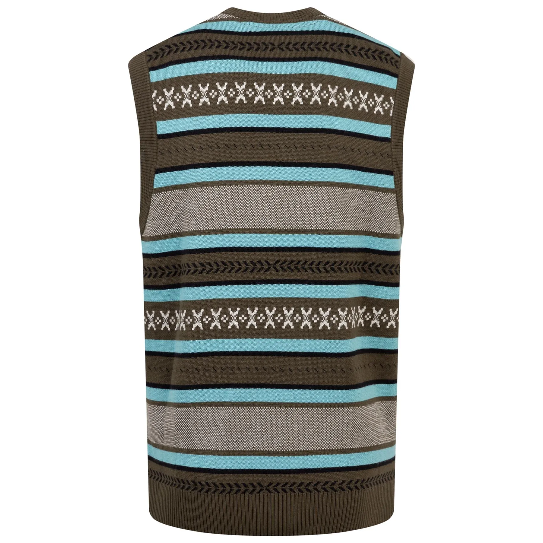 Glen Fair Isle Cotton Knit Crew Neck Vest Olive - AW23