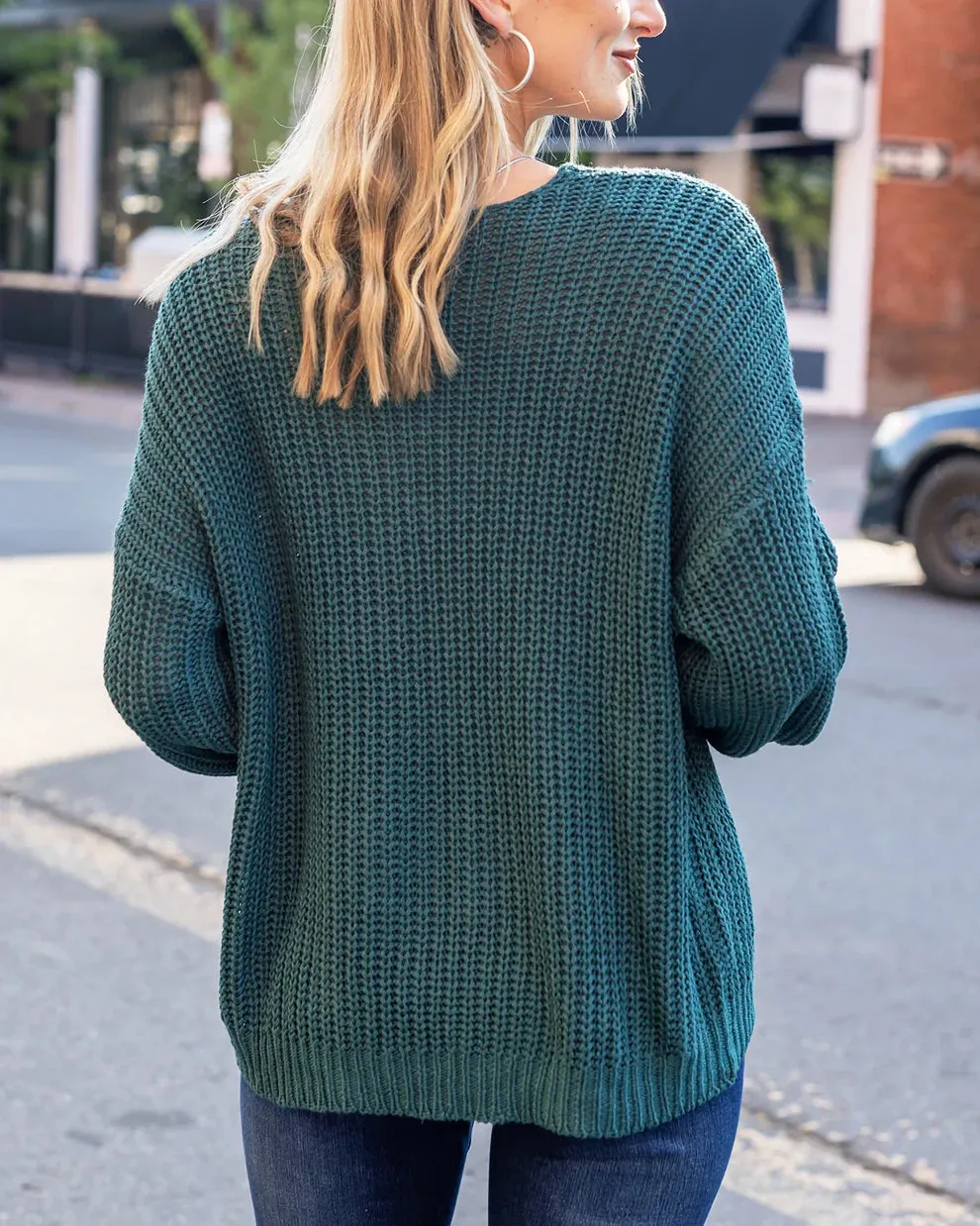 Grace & Lace Boyfriend Slouchy Knit Sweater - Blue Spruce