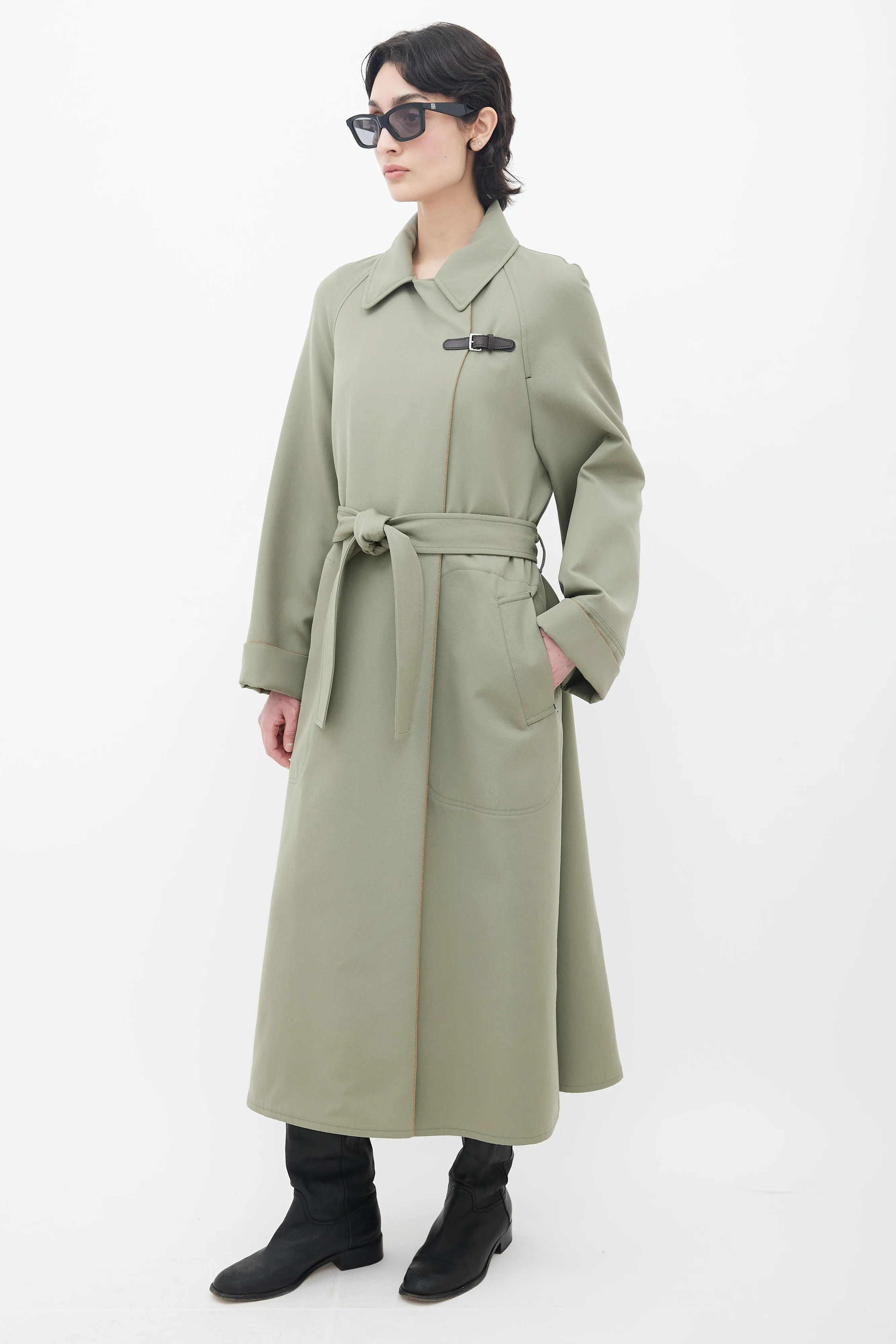 Green Belted Trench Coat