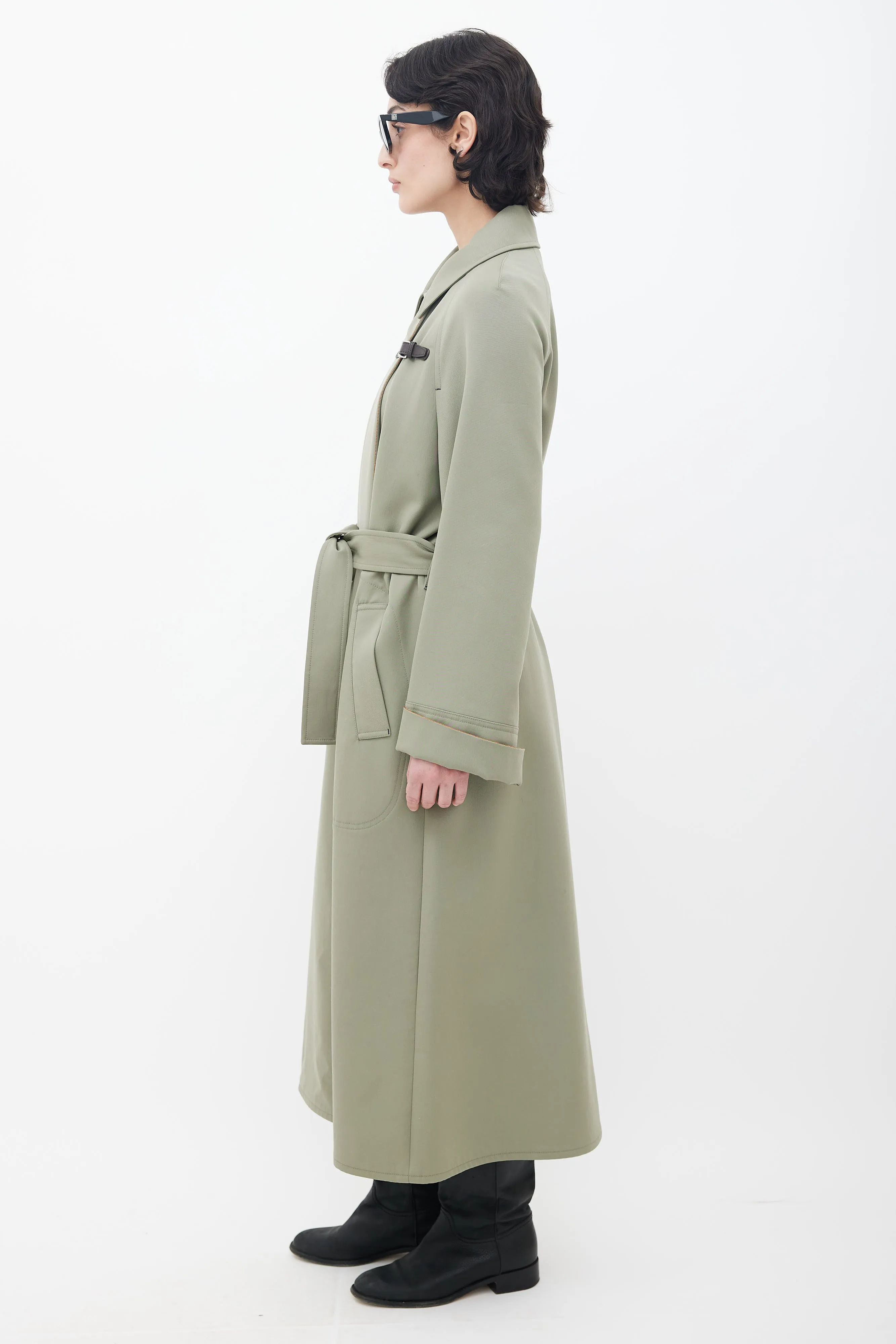 Green Belted Trench Coat