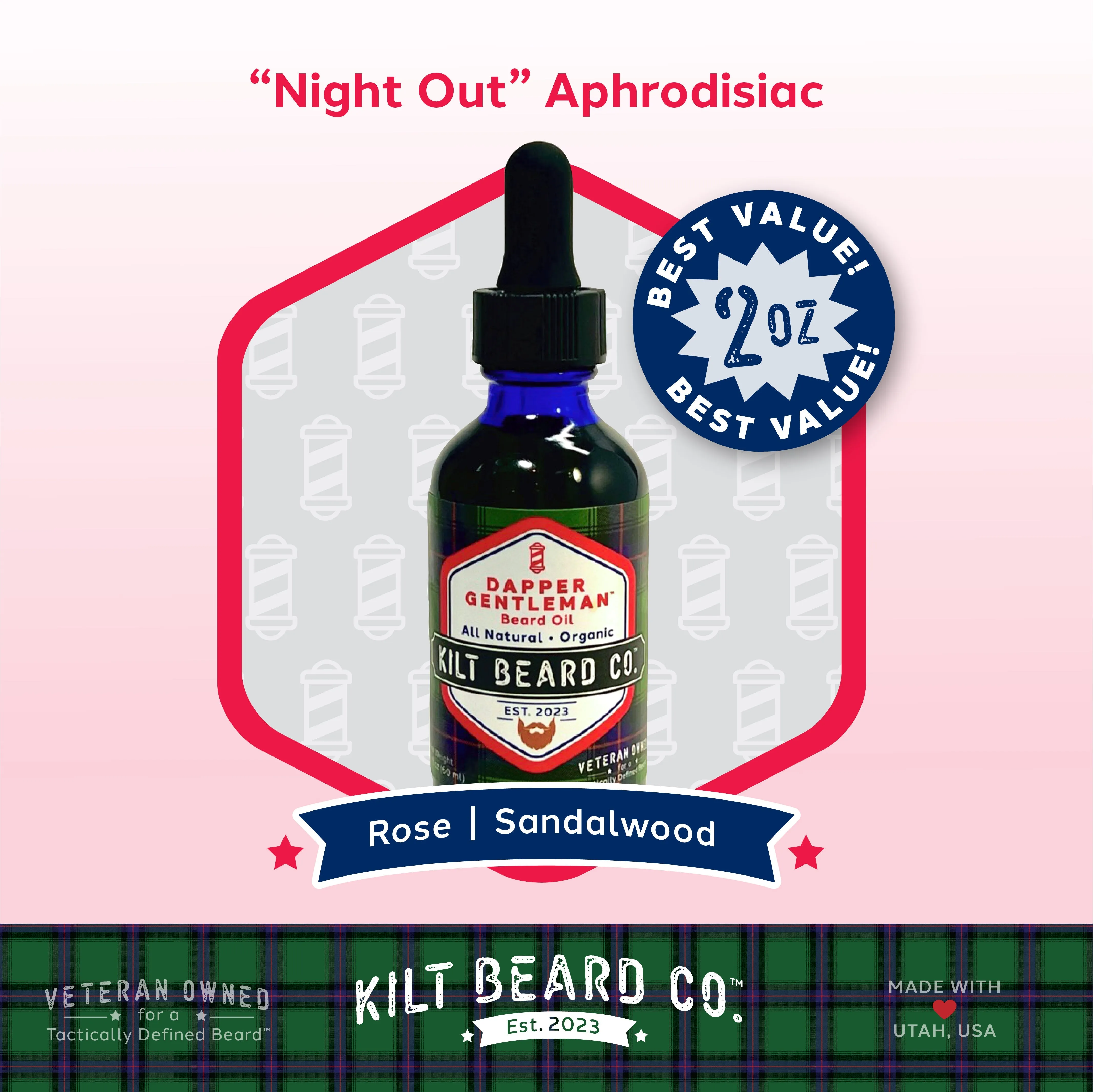 Guy's Night Out Beard Kit - Aphrodisiac, Beeswax, Sandalwood (Balm, Oil, Butter, Hat, T-shirt)