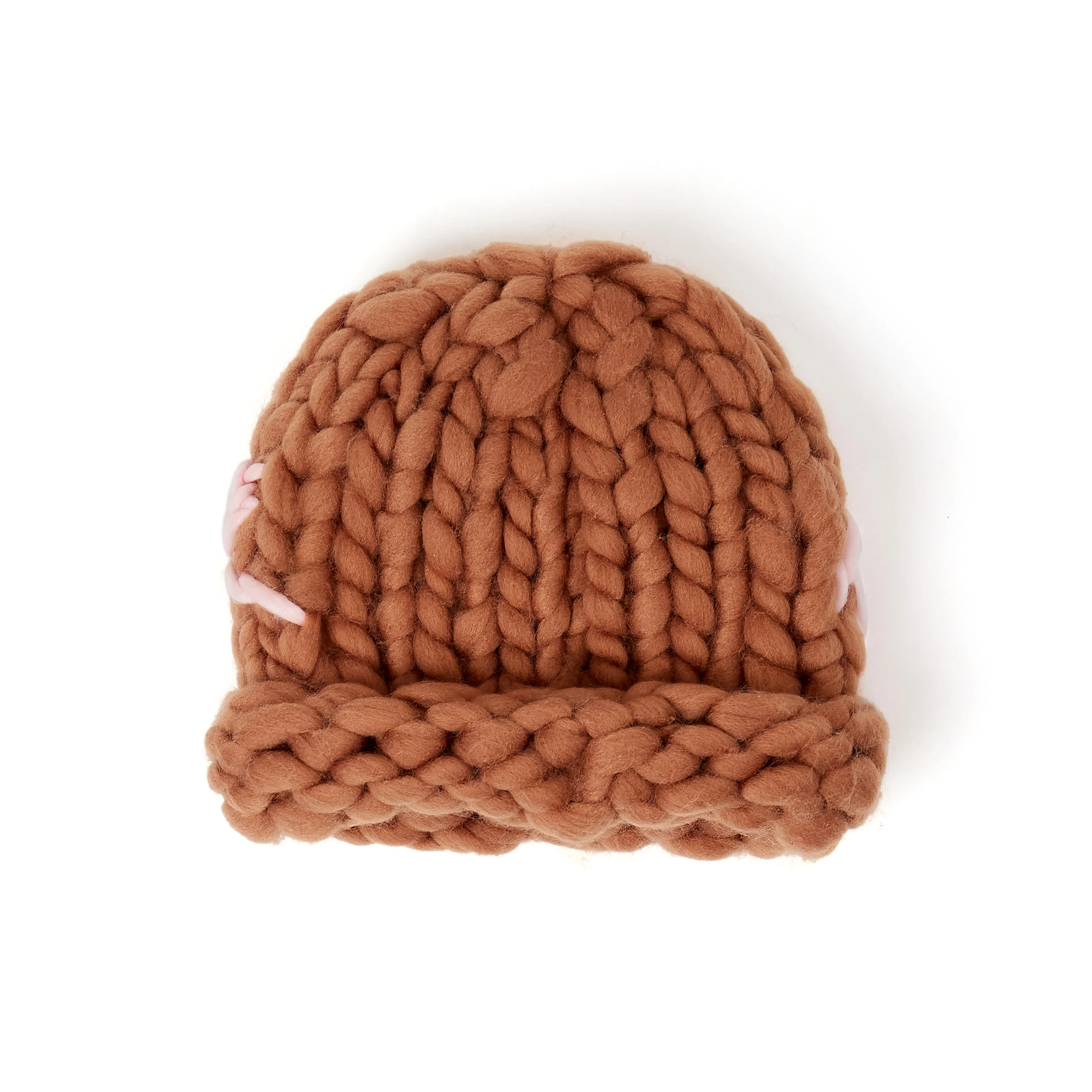 Hand Knit Chunky Knit Beanie [Light Brown]