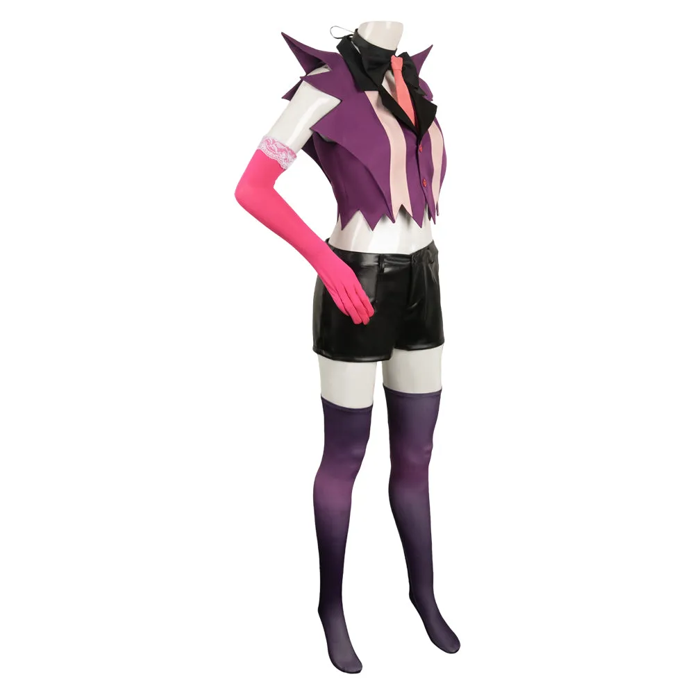 Hazbin Hotel Angel Dust Women Purple Combat Suit Party Carnival Halloween Cosplay Costume