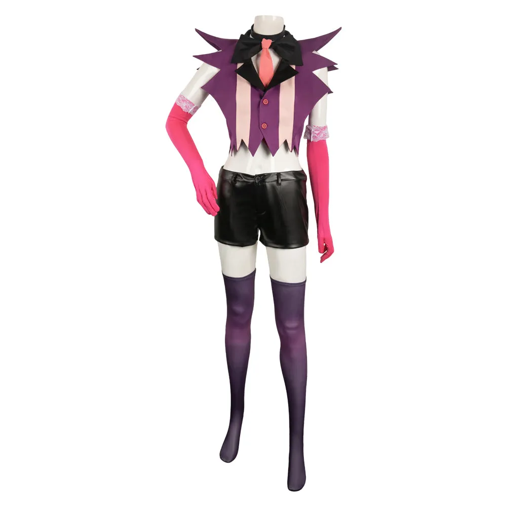 Hazbin Hotel Angel Dust Women Purple Combat Suit Party Carnival Halloween Cosplay Costume