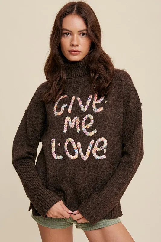 Hot Girl Give Me Love Stitched Turtleneck Sweater