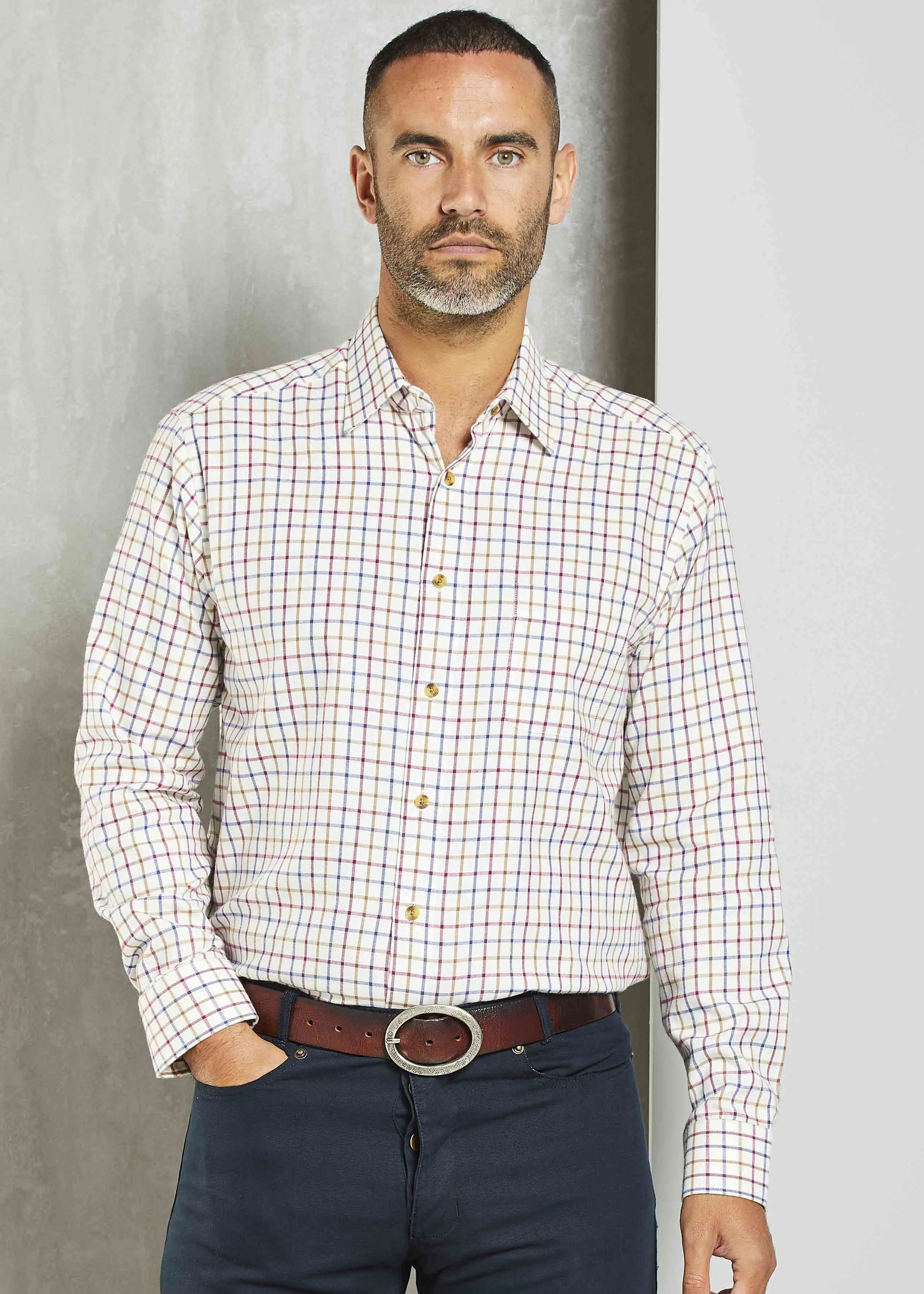 James brushed cotton check velcro shirt - plum