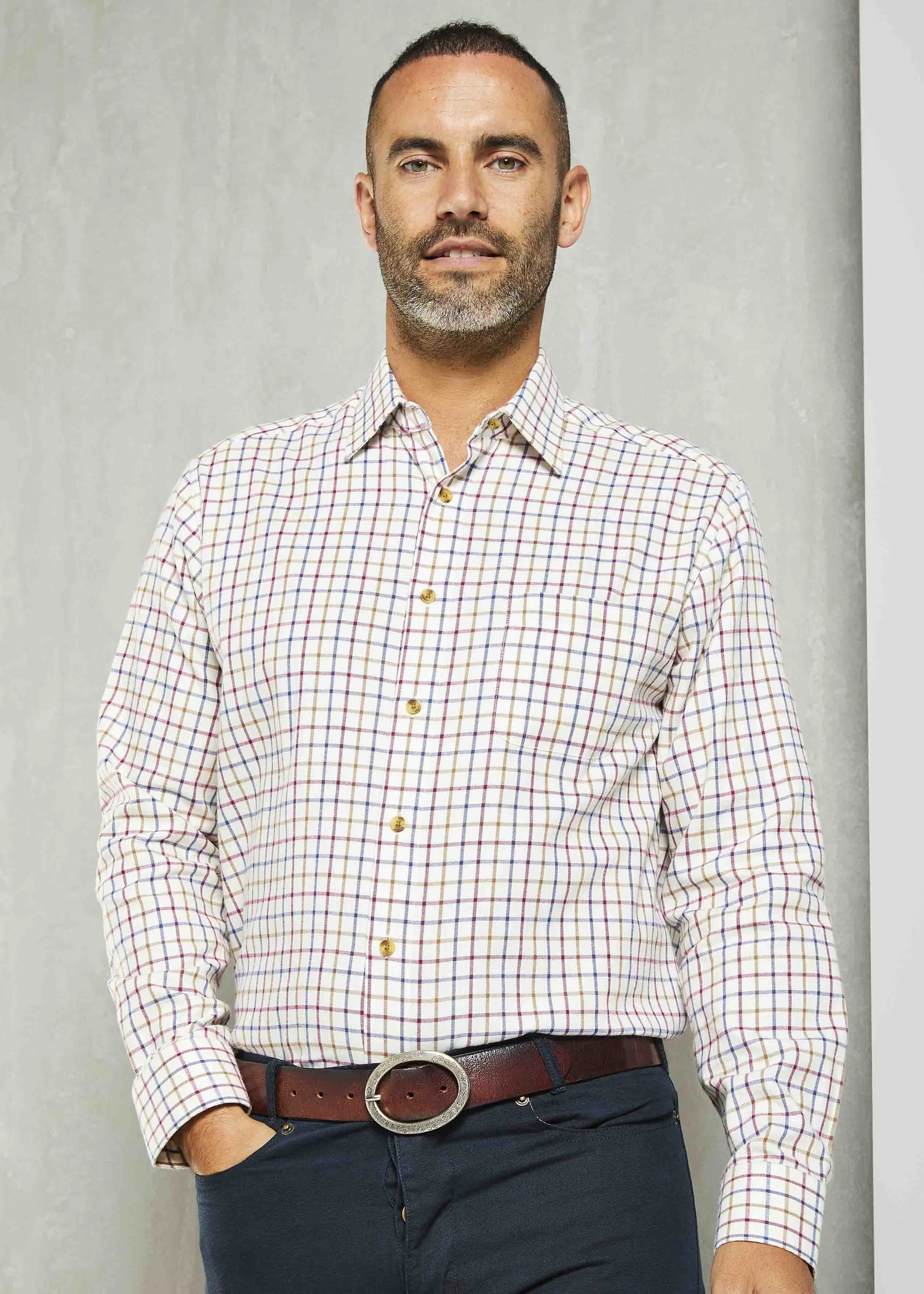 James brushed cotton check velcro shirt - plum