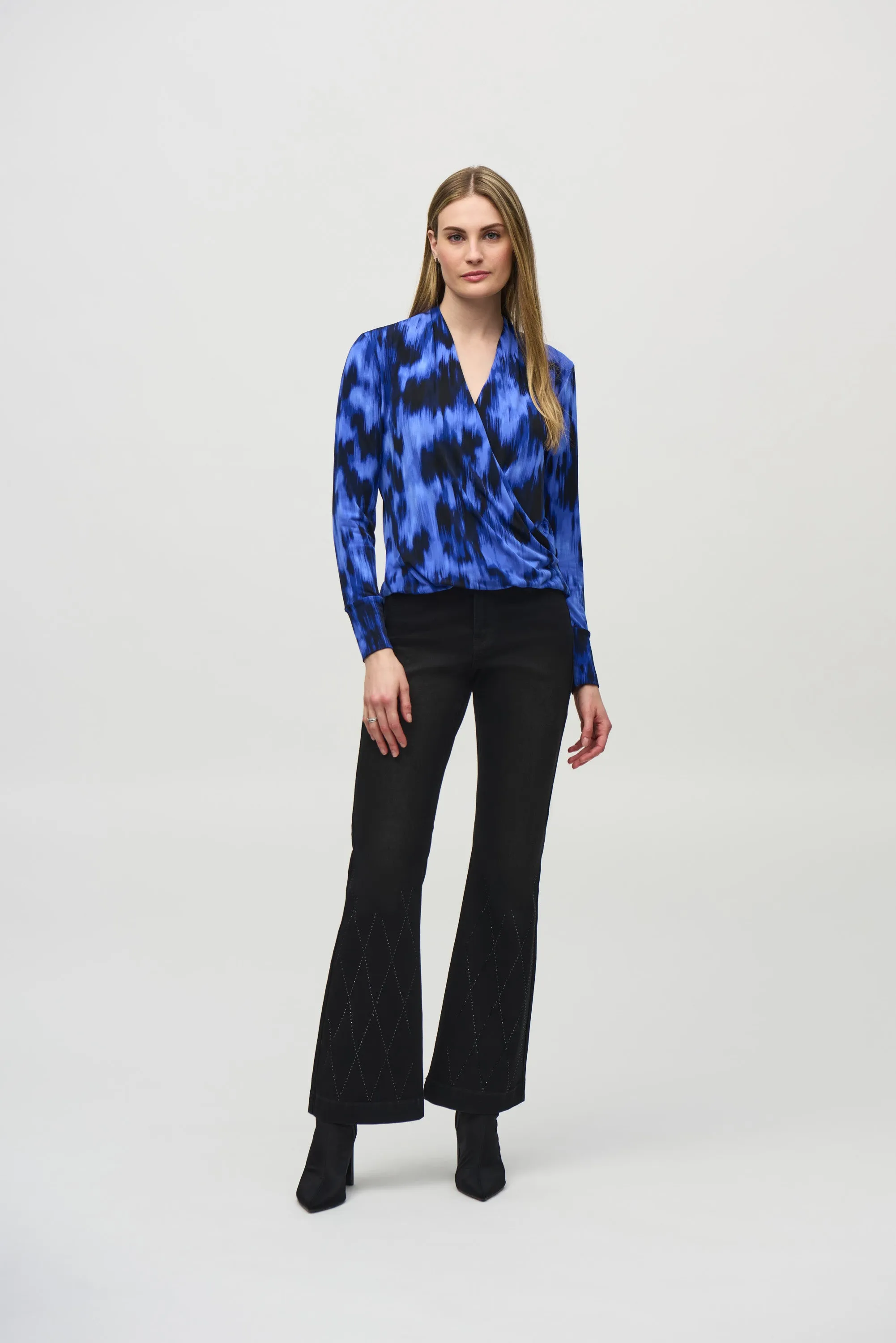 Joseph Ribkoff Abstract Print Wrap Top 244075 - Royal Saphire