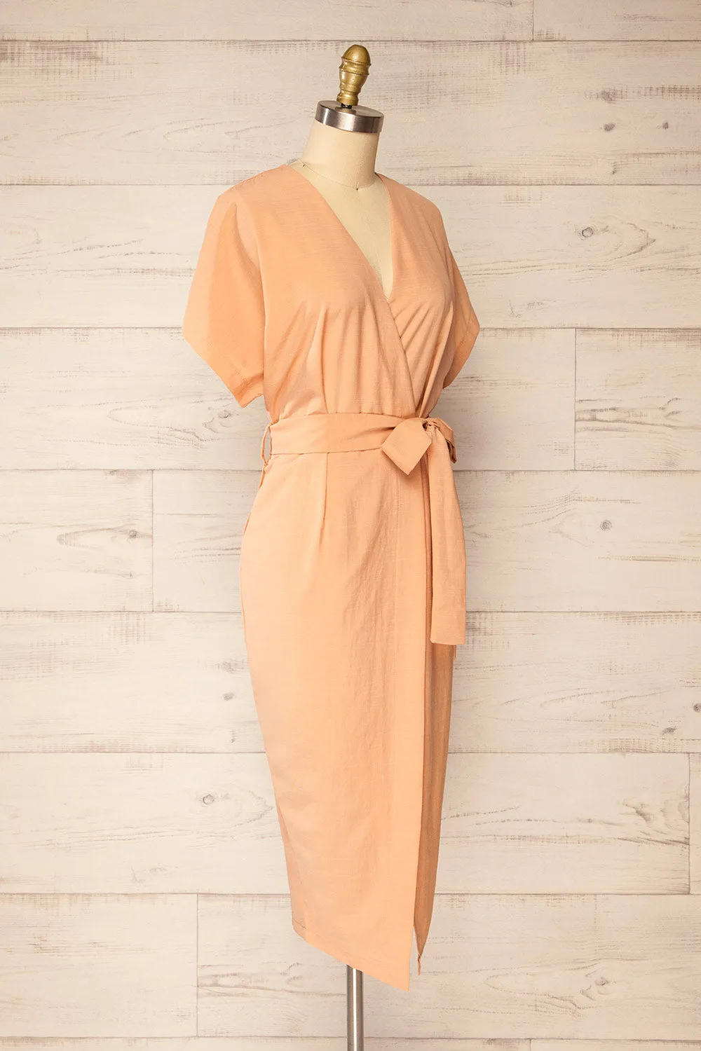 Junin Orange | Short Sleeve Wrap Midi Dress