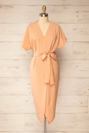 Junin Orange | Short Sleeve Wrap Midi Dress