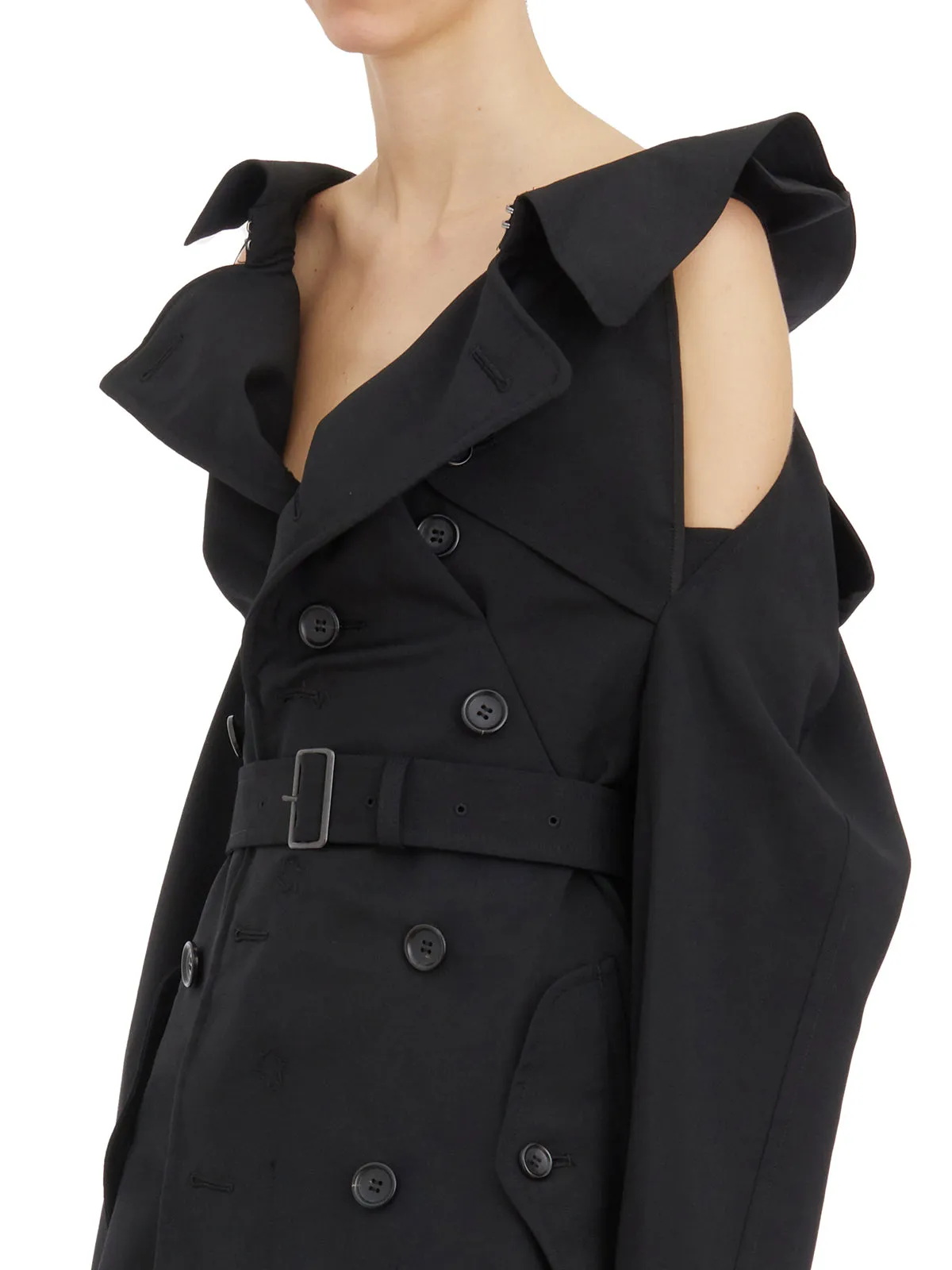 JUNYA WATANABE Women's Black Trench Coat with Detachable Sleeves and Belt