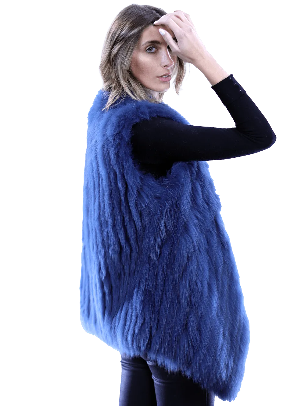 La Fiorentina - Plush Fox Fur Vest Blue