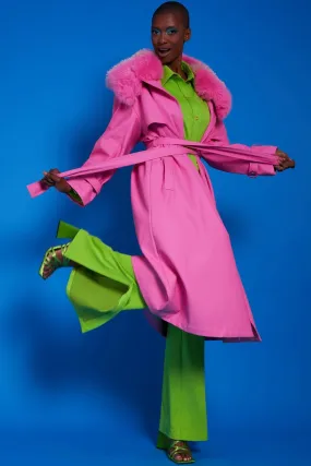 Ladies Hot Pink Eco Leather Trench Coat