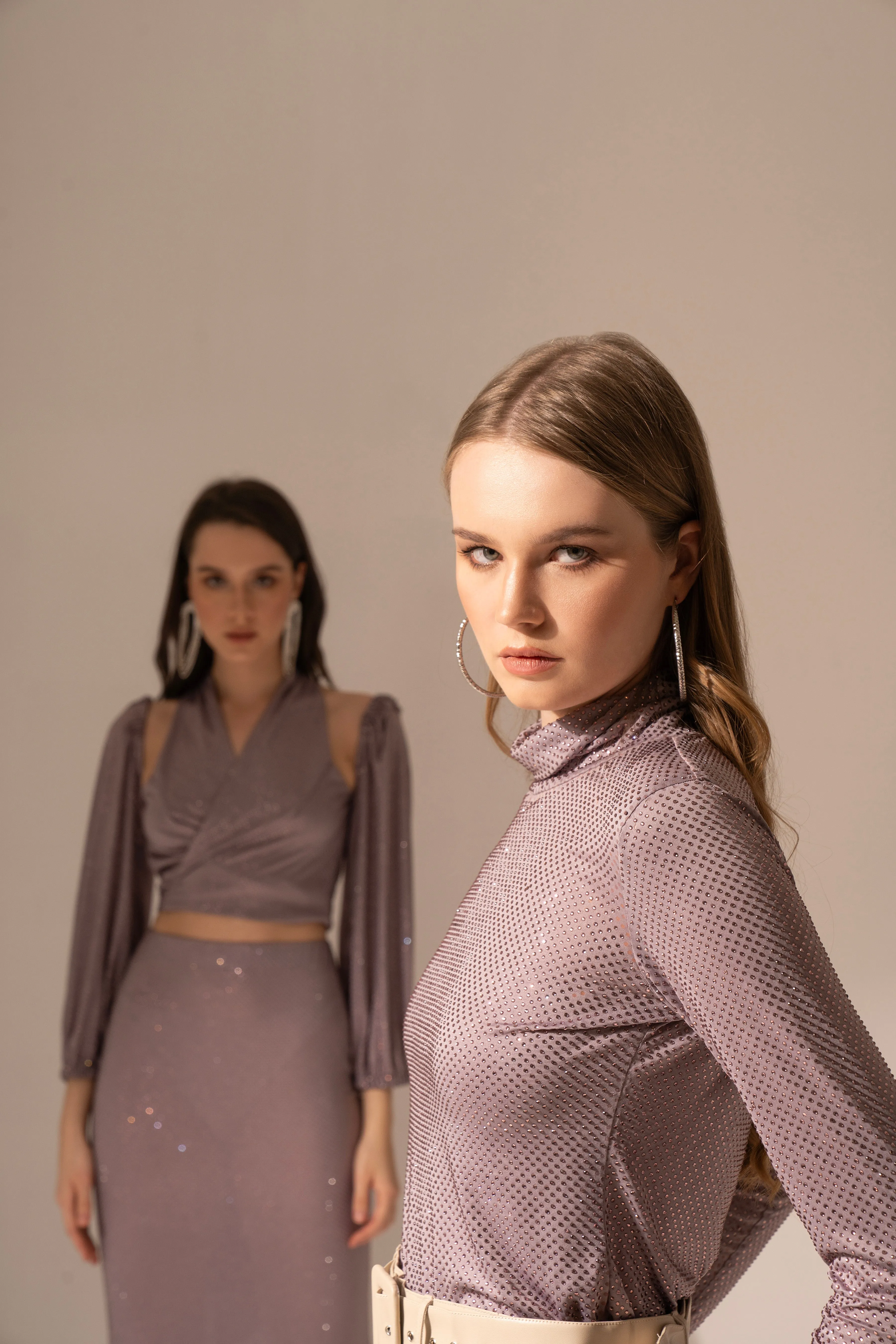 Lavender Rhinestone Turtleneck Top