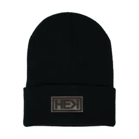 LEATHER ON BLACK BEANIE