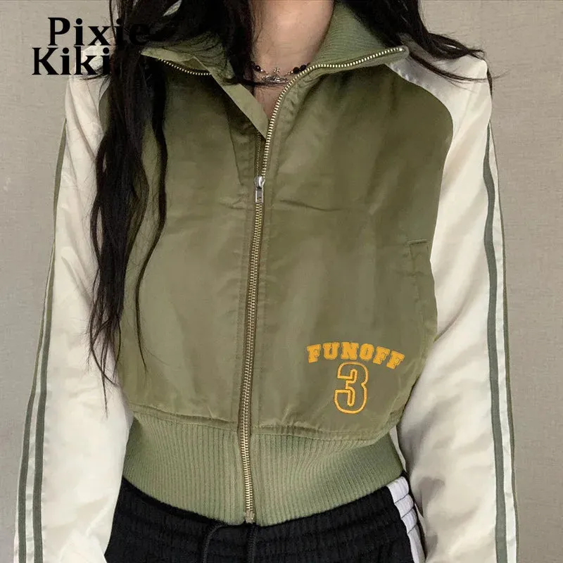 Letter Printed Turtleneck Zip Up Jacket Y2k 2000s Autumn Winter Clothes Women 2024 New in Outwears P84-ED45