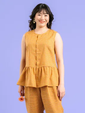 Lia Linen Top Gingham Orange