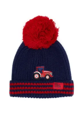 Lighthouse Kids Bobble Hat Tractors Stripes Red