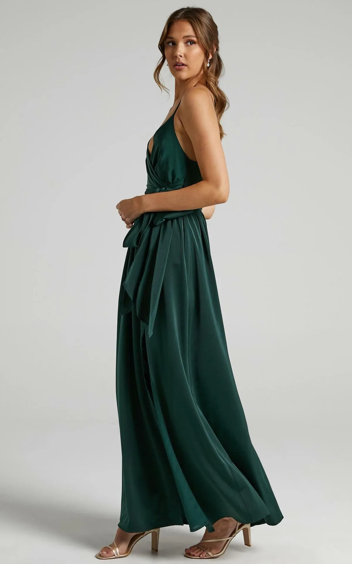 Limelight Satin High Low Maxi Dress - Olive