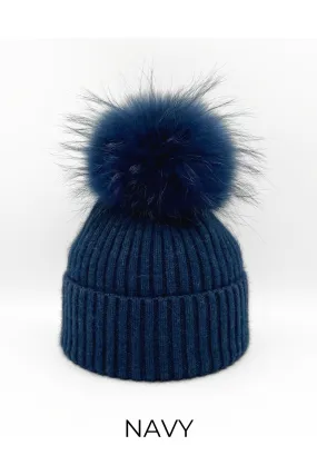 Linda Richards Wool Pom-pom Hat HA-62 | Navy