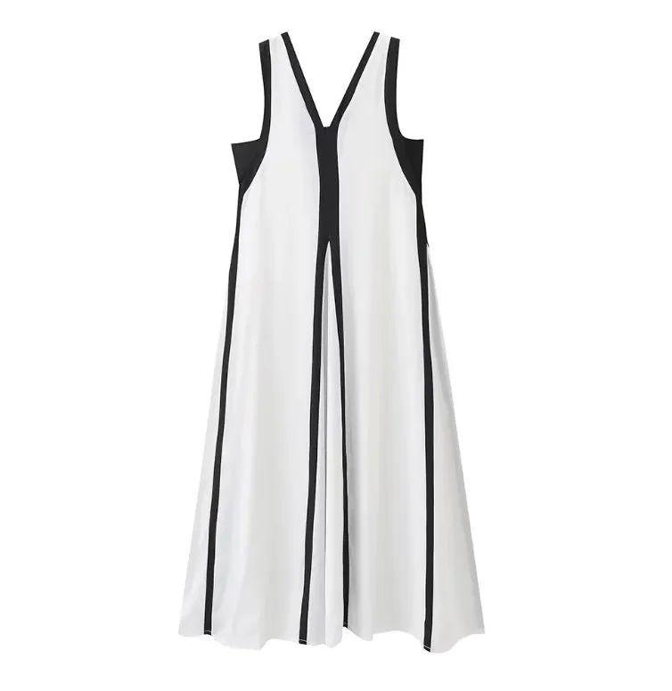 Long Two-Tone V-Neck Dress