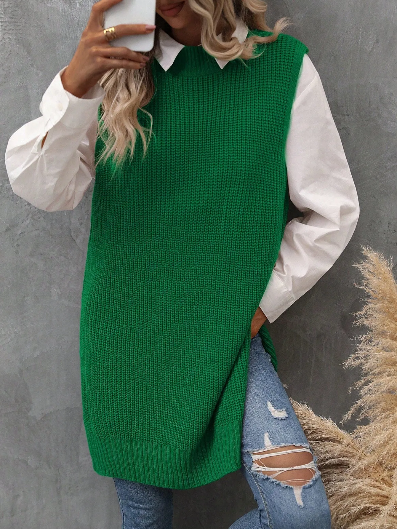 LUNE Women's Side Split Knitted Sweater Vest