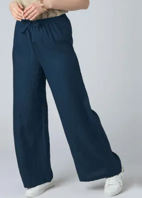 Lyla linen relaxed elastic waist pull-on trouser - navy