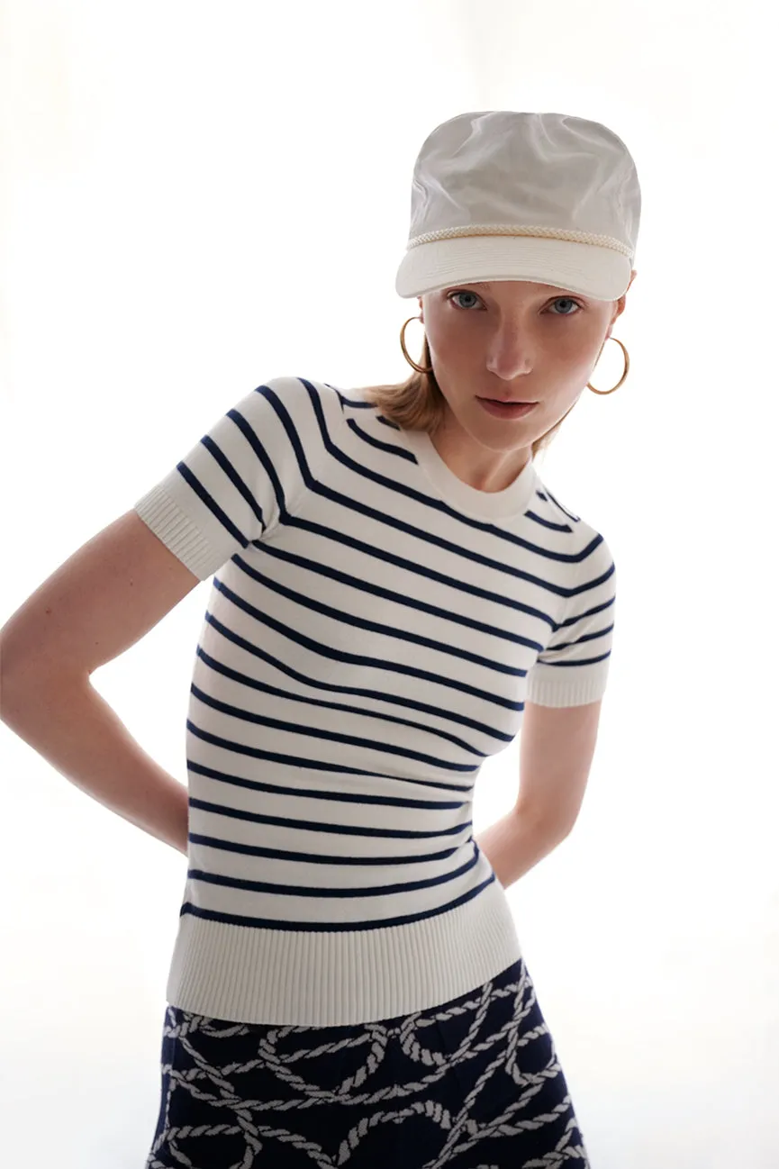 Marine Stripe Peachskin Short Sleeve Crew Neck