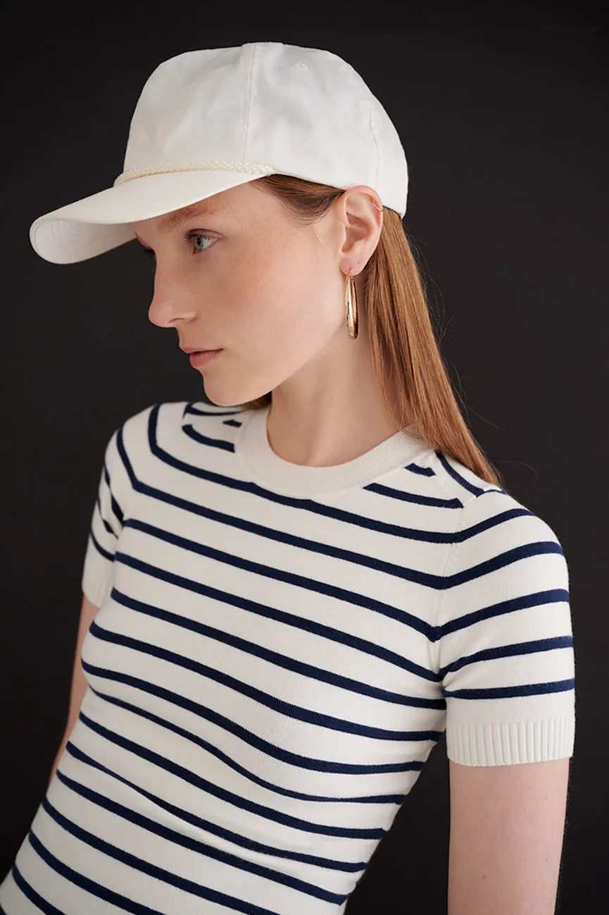 Marine Stripe Peachskin Short Sleeve Crew Neck