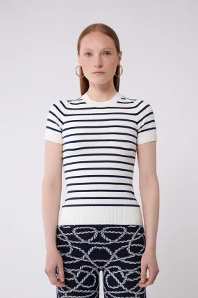 Marine Stripe Peachskin Short Sleeve Crew Neck