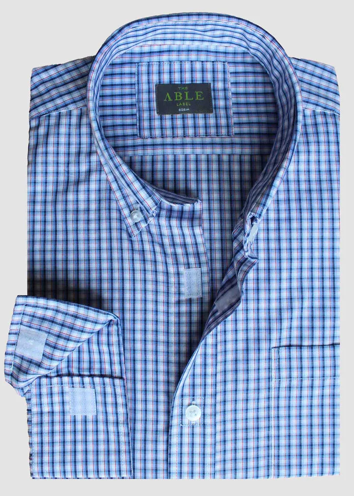 Marty long sleeve check velcro shirt - med blue