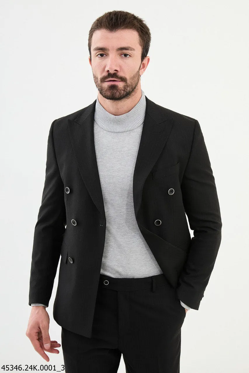 Men's Black Double-Breasted Suit.