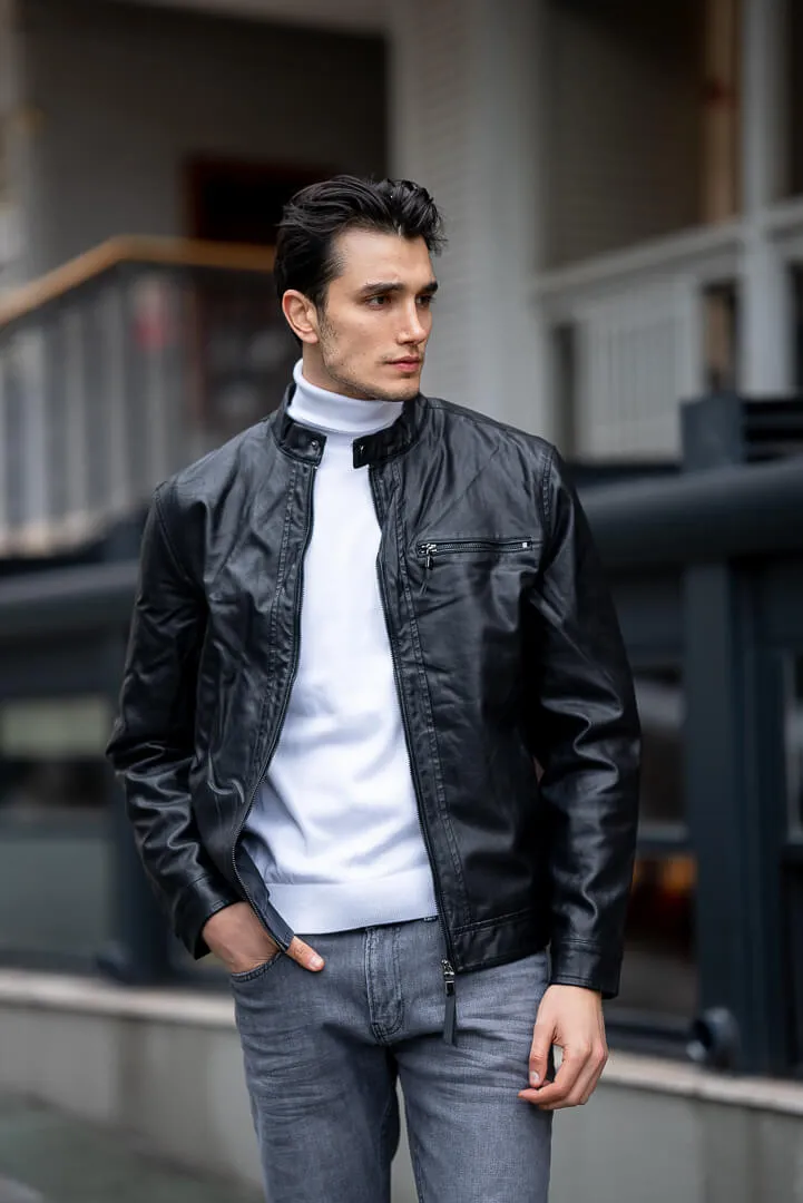 Men's Black Genuine Leather Jacket.