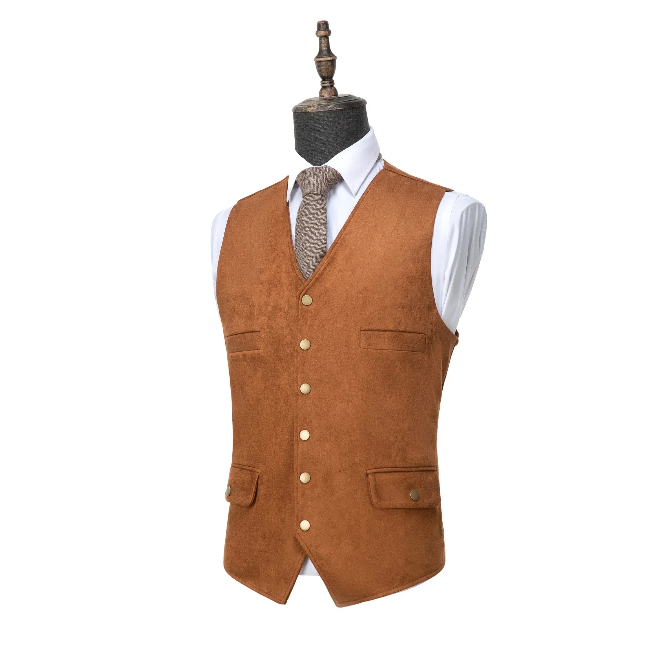 Men's Casual V Lapel Suede Waistcoat