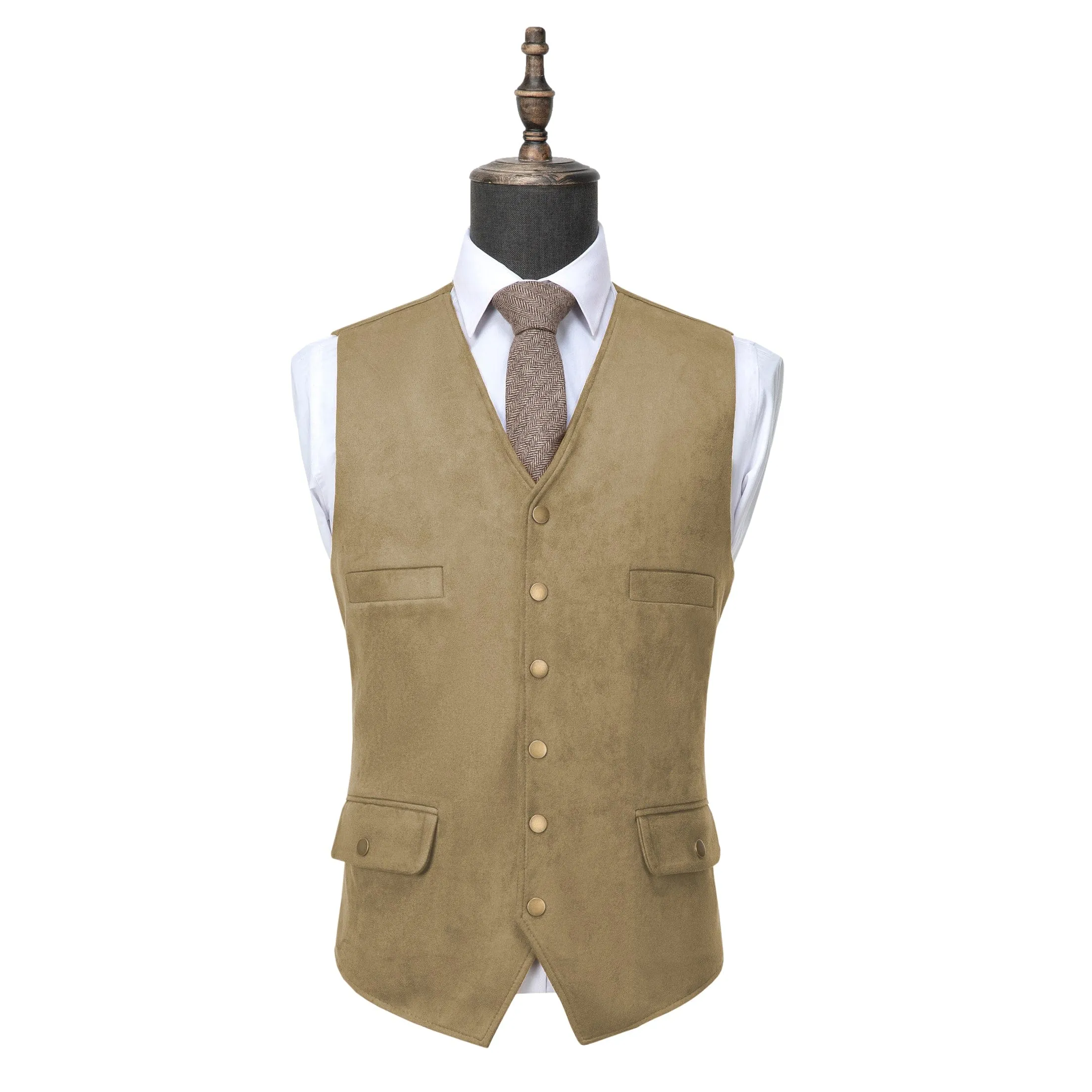 Men's Casual V Lapel Suede Waistcoat