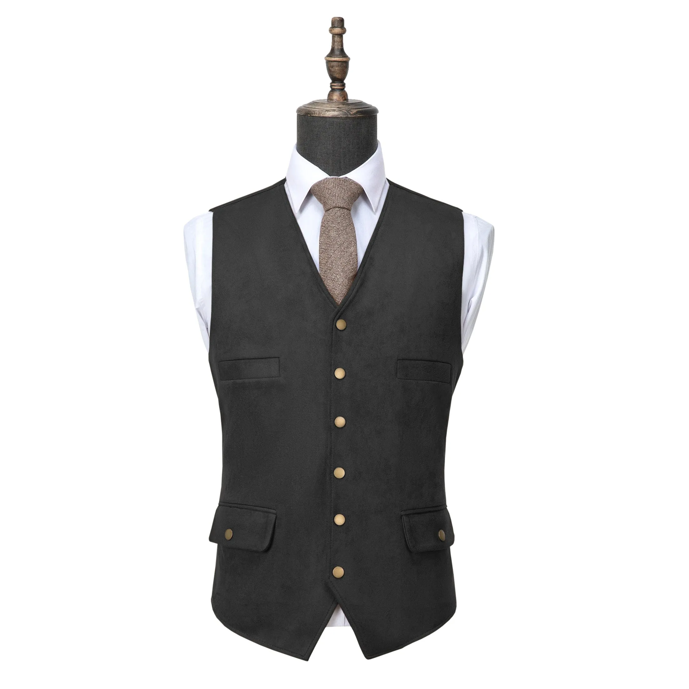 Men's Casual V Lapel Suede Waistcoat