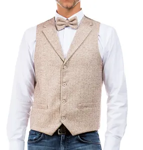 Men's Collared Champagne Tweed Suit Vest