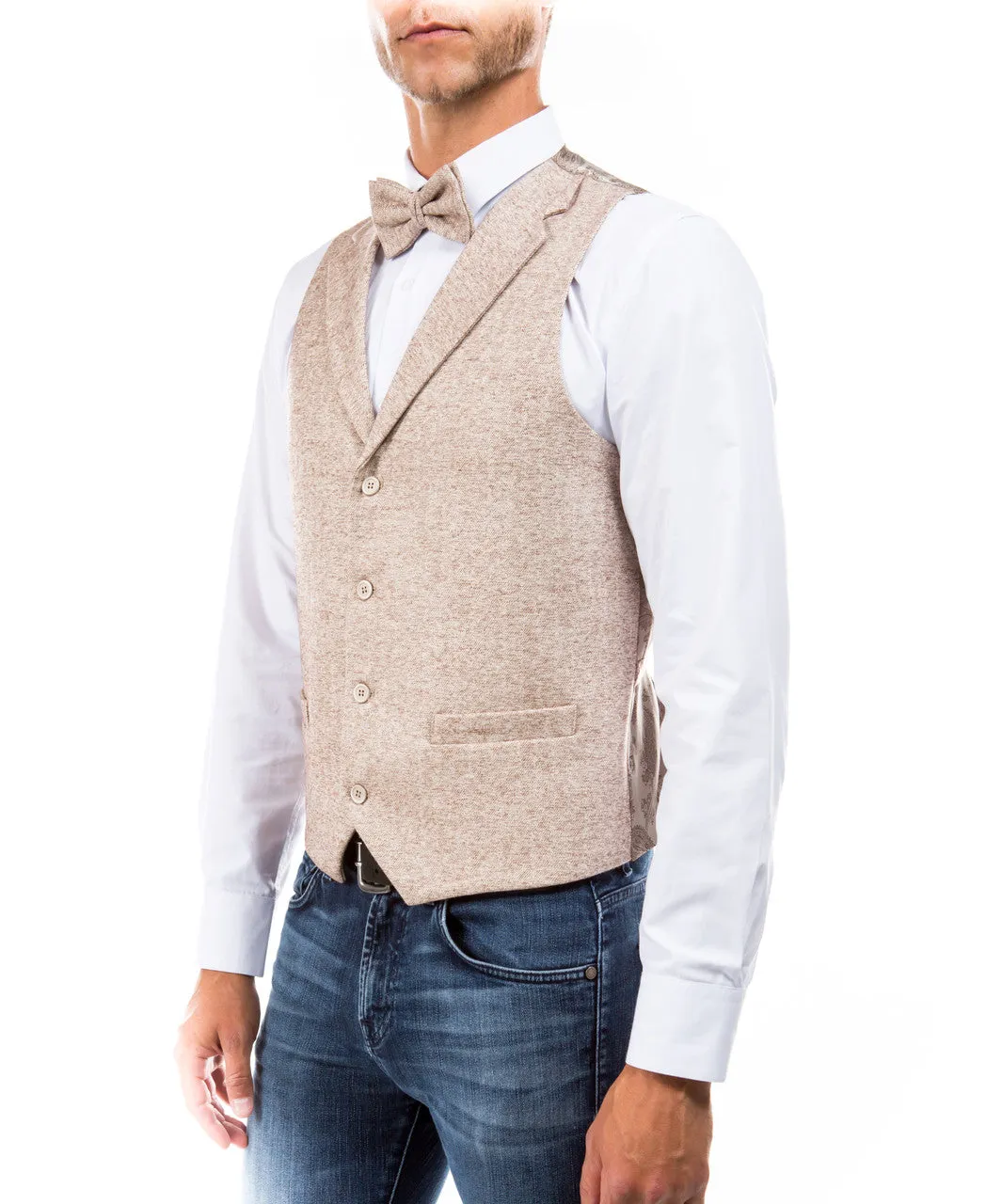 Men's Collared Champagne Tweed Suit Vest