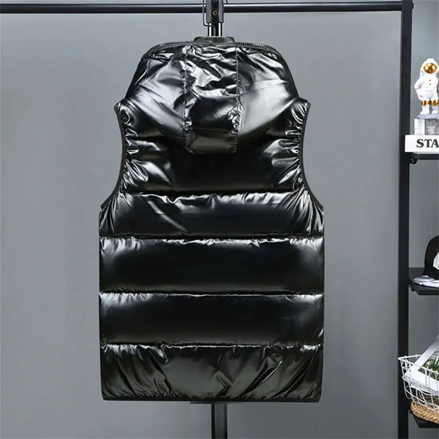 Men's Glossy Hooded Winter Vest Waterproof & Warm