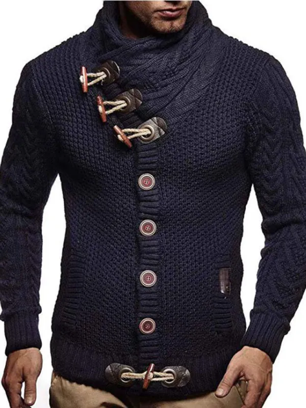 men's knitted jacket turtleneck button sweater