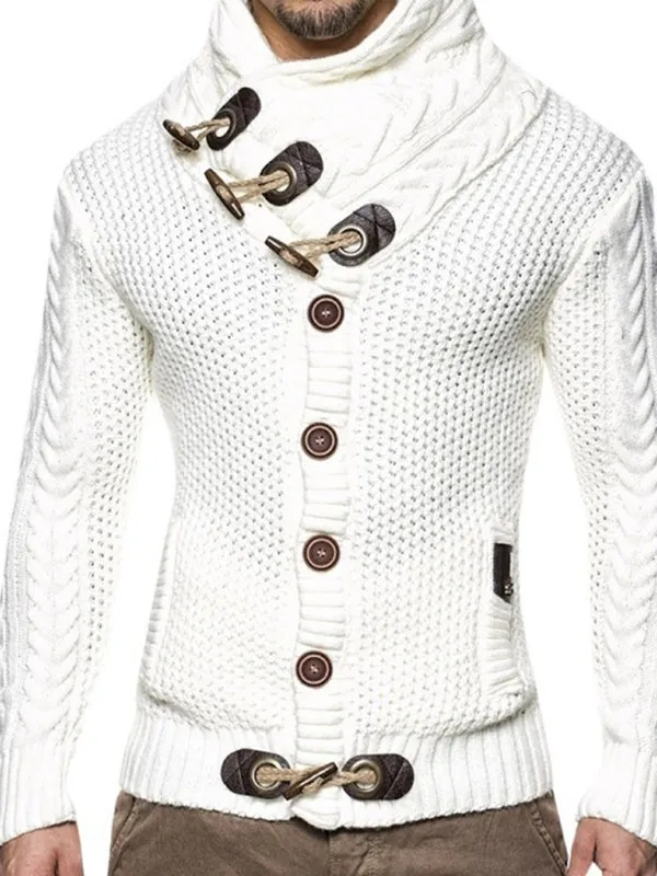 men's knitted jacket turtleneck button sweater