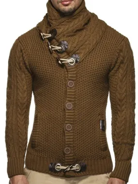 men's knitted jacket turtleneck button sweater