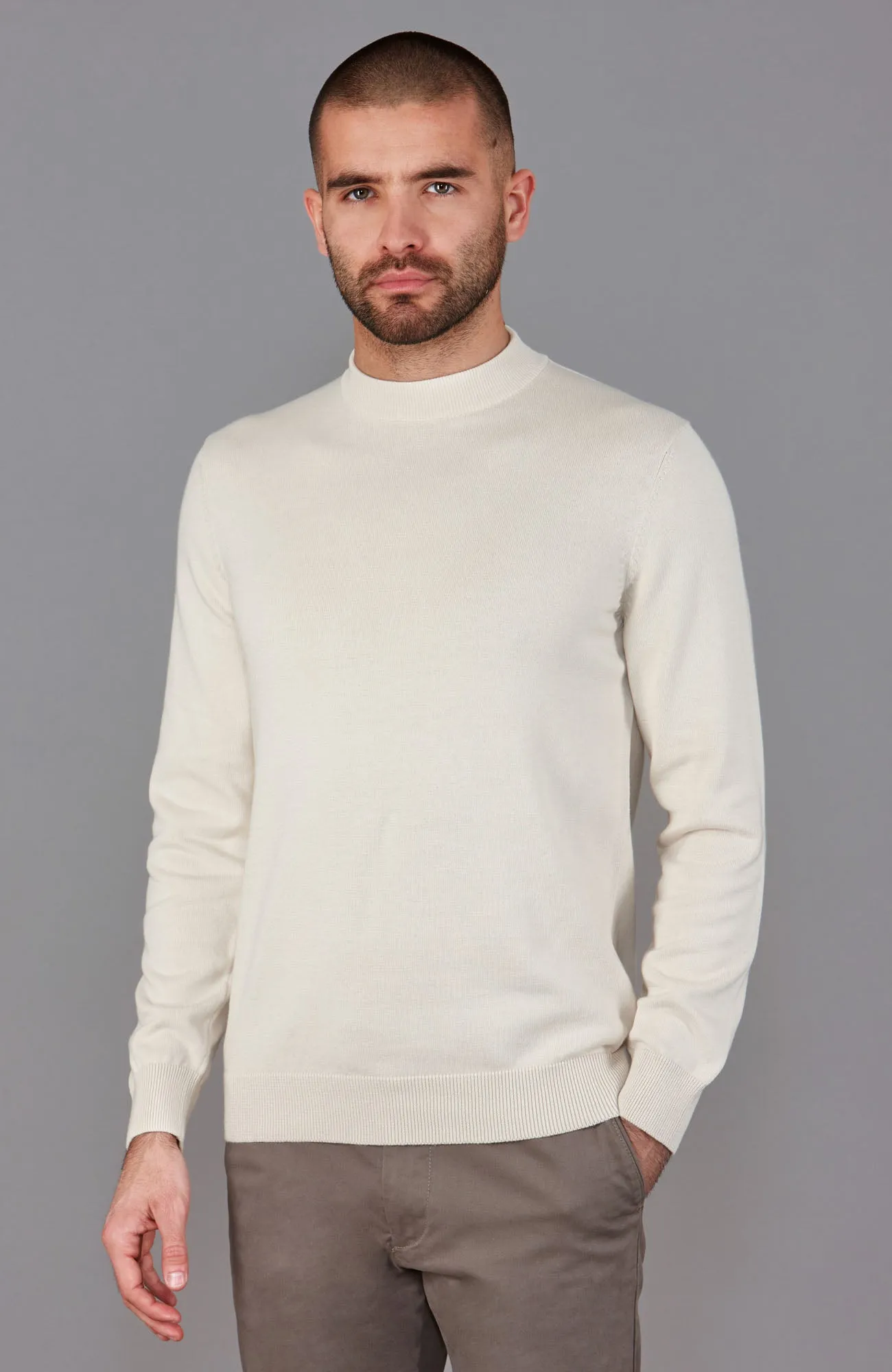 Mens Lightweight Cotton Narrow Mock Turtleneck Jumper