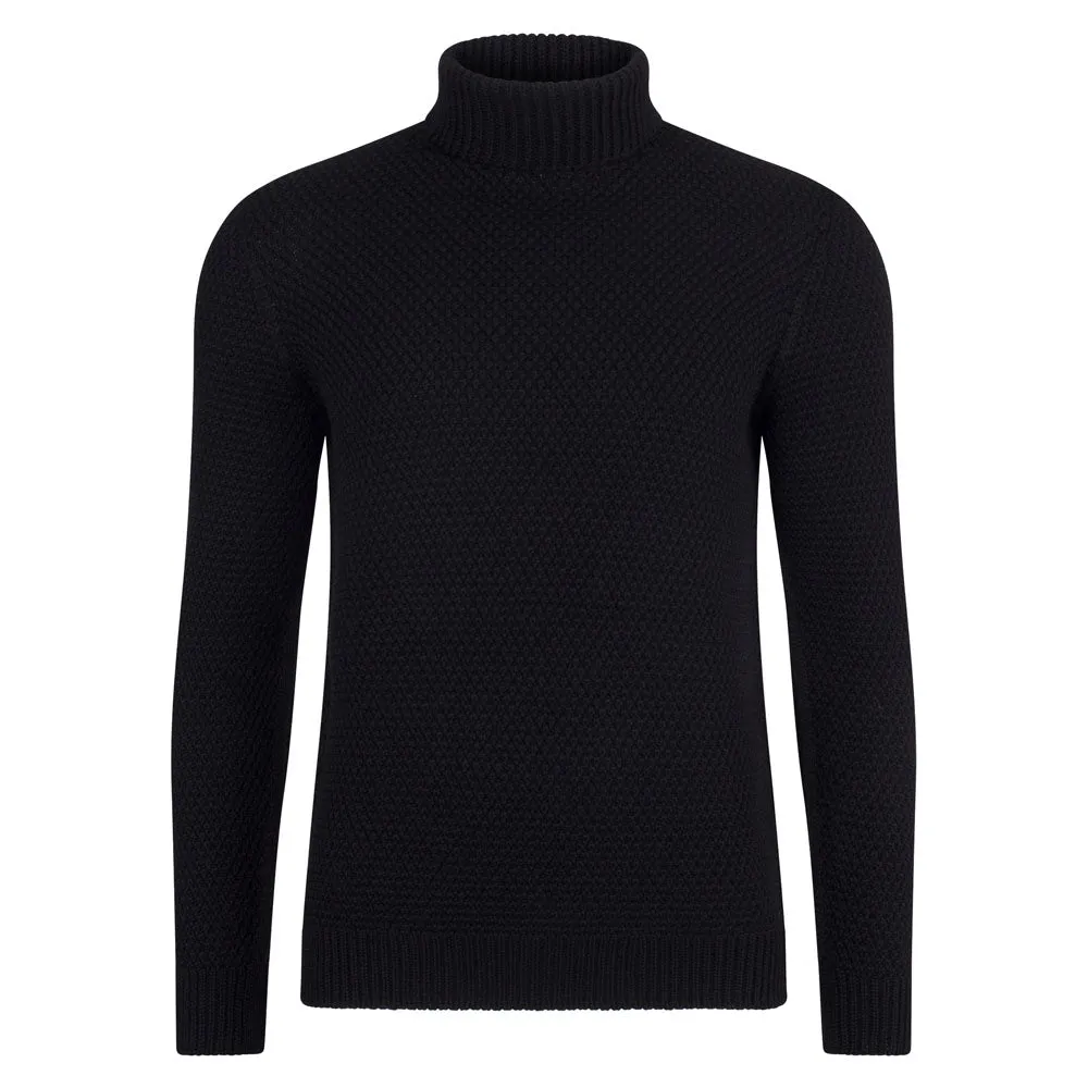 Mens Merino Wool Fishermans Roll Neck Moss Stitch Jumper